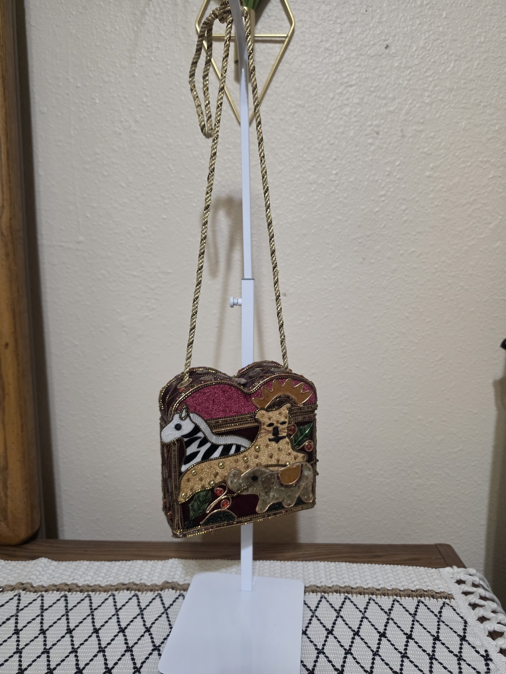 Vintage Mary Frances Hand-Beaded "Safari Zoo" Novelty Box Purse Handbag